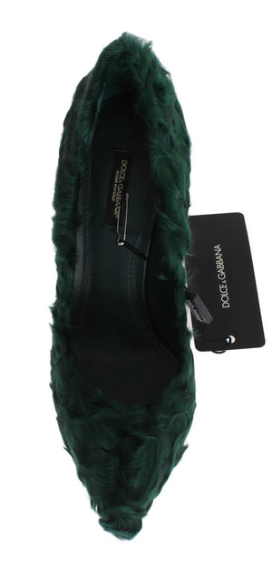 Grüne Xiangao Lammfell Leder Pumps