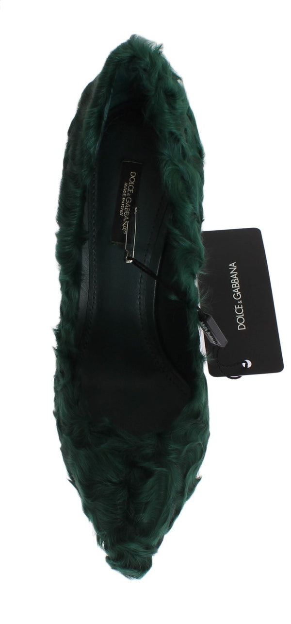 Grüne Xiangao Lammfell Leder Pumps