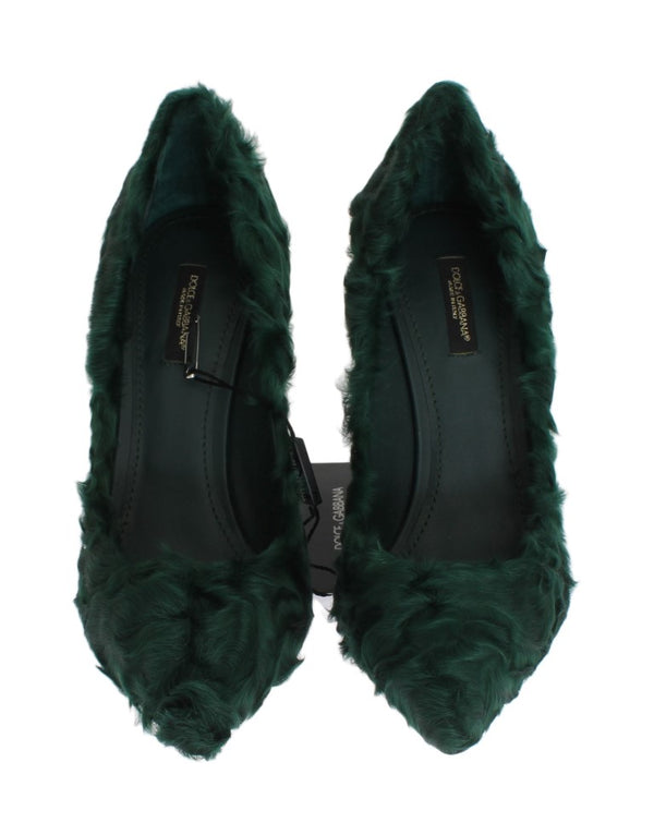 Grüne Xiangao Lammfell Leder Pumps
