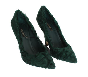 Grüne Xiangao Lammfell Leder Pumps