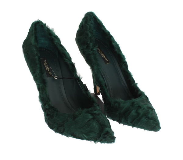 Grüne Xiangao Lammfell Leder Pumps