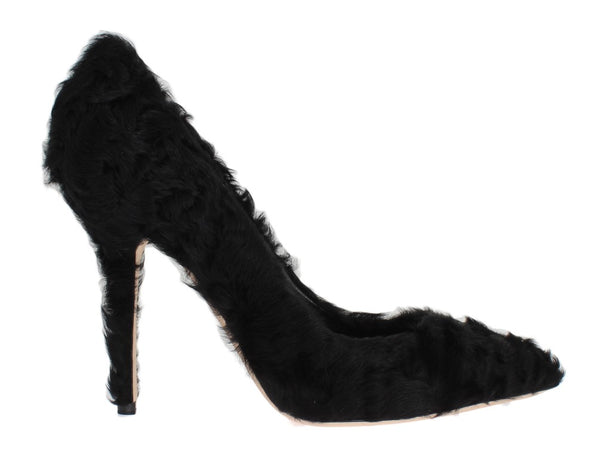 Schwarze Xiangao Lammfell Leder Pumps