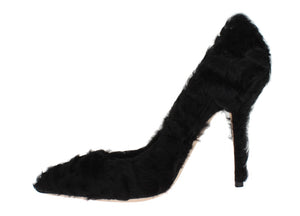 Schwarze Xiangao Lammfell Leder Pumps