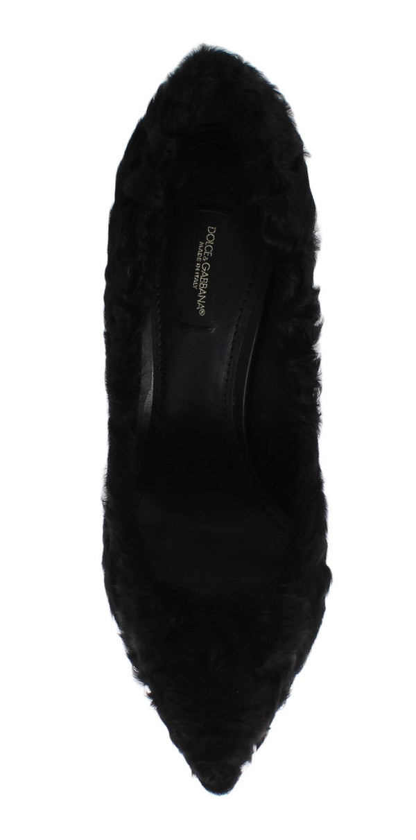 Schwarze Xiangao Lammfell Leder Pumps