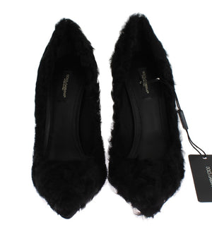 Schwarze Xiangao Lammfell Leder Pumps
