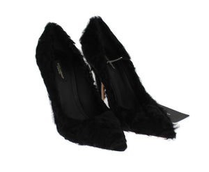 Schwarze Xiangao Lammfell Leder Pumps