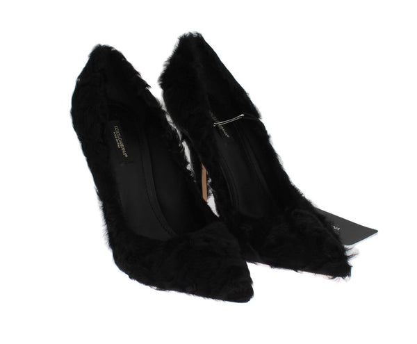 Schwarze Xiangao Lammfell Leder Pumps