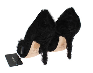 Schwarze Xiangao Lammfell Leder Pumps