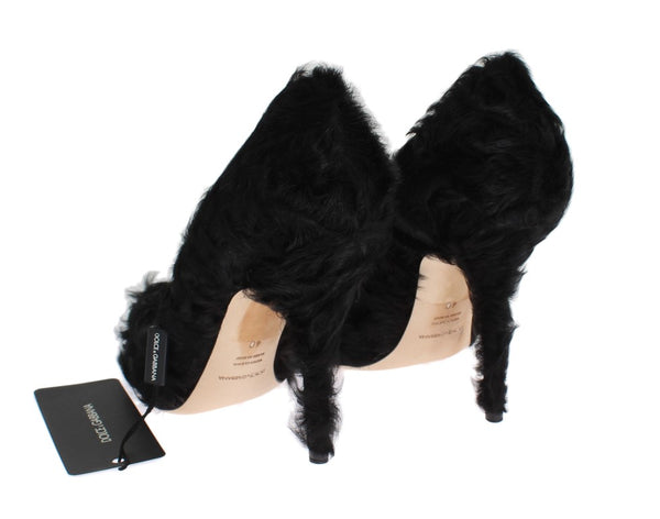 Schwarze Xiangao Lammfell Leder Pumps