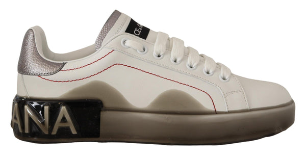 Weiße Lederschuhe Damen Logo Portofino Sneakers