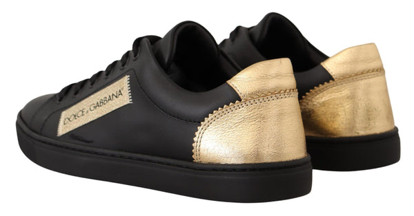 Schwarz Gold Leder Low Top Sneakers Damen Schuhe