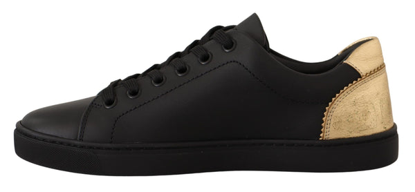 Schwarz Gold Leder Low Top Sneakers Damen Schuhe