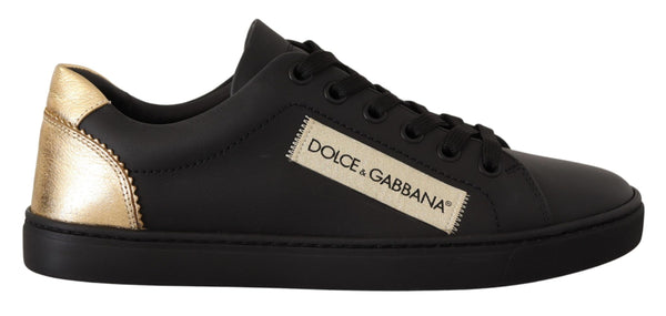 Schwarz Gold Leder Low Top Sneakers Damen Schuhe