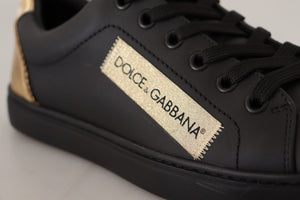 Schwarz Gold Leder Low Top Sneakers Damen Schuhe