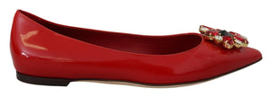 Rot Leder Kristalle Loafers Flats Schuhe