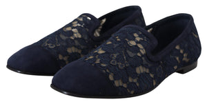 Blau Floral Spitze Slip Ons Loafers Flats Schuhe