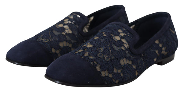 Blau Floral Spitze Slip Ons Loafers Flats Schuhe
