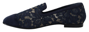 Blau Floral Spitze Slip Ons Loafers Flats Schuhe