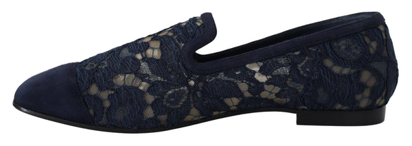 Blau Floral Spitze Slip Ons Loafers Flats Schuhe
