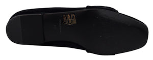 Schwarz Samt Kristalle Loafers Flats Schuhe