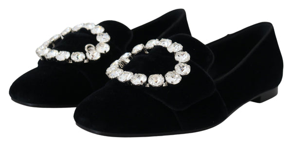 Schwarz Samt Kristalle Loafers Flats Schuhe