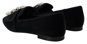 Schwarz Samt Kristalle Loafers Flats Schuhe