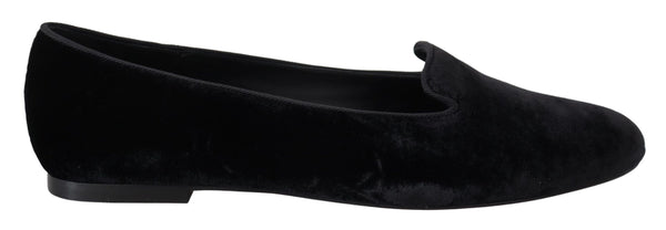 Schwarzer Samt Slip Ons Loafers Flats Schuhe