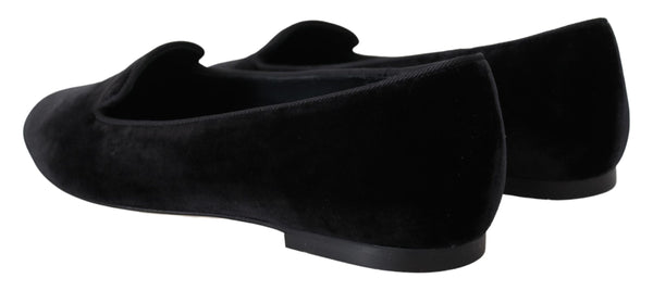 Schwarzer Samt Slip Ons Loafers Flats Schuhe