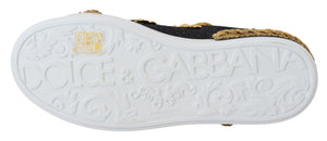 Schwarz Gold Barock Portofino Leder Turnschuhe Schuhe