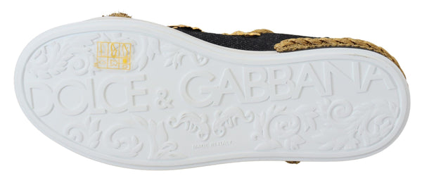 Schwarz Gold Barock Portofino Leder Turnschuhe Schuhe