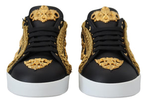 Schwarz Gold Barock Portofino Leder Turnschuhe Schuhe