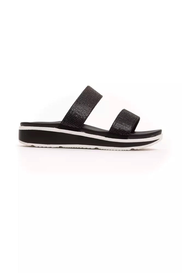 Schwarze Textil-Sandalette für Damen