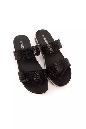 Schwarze Textil-Sandalette für Damen
