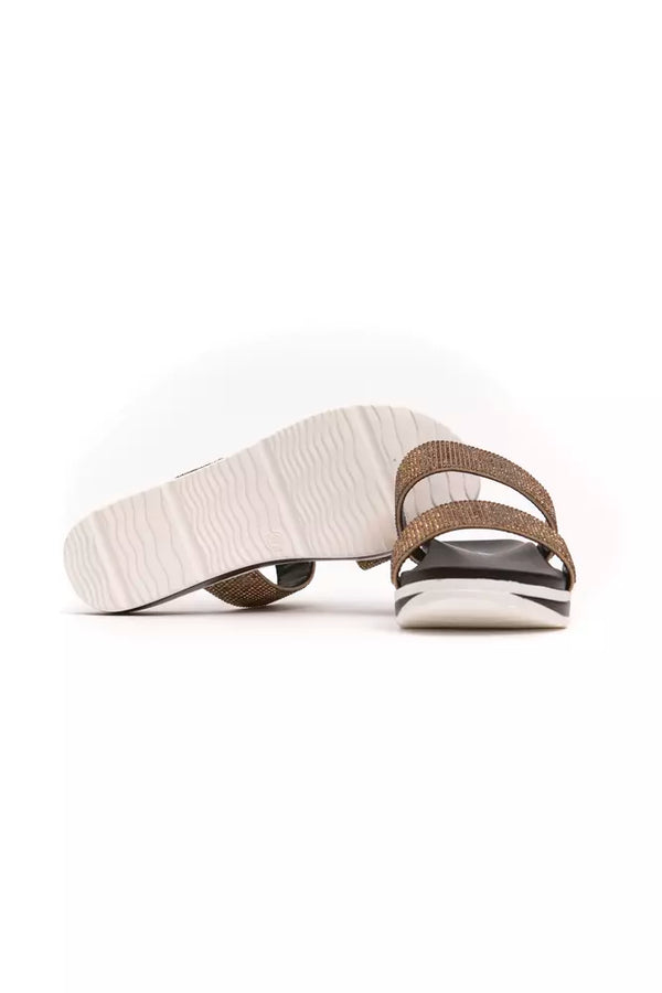 Beige Textil-Sandalen für Damen