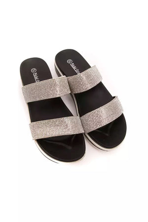 Silberne Textil-Sandalen für Damen