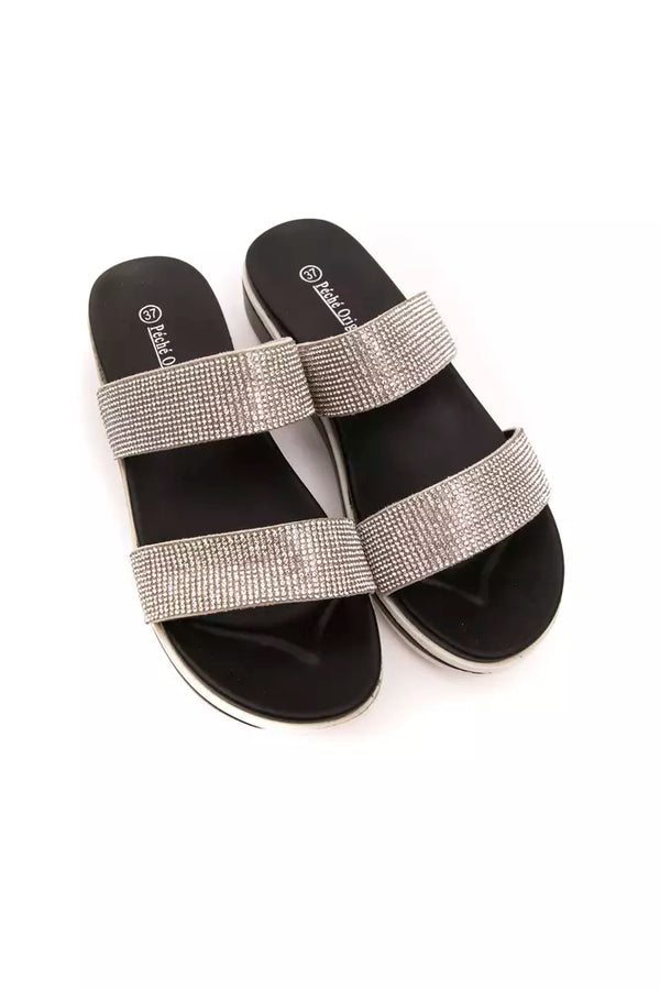 Silberne Textil-Sandalen für Damen