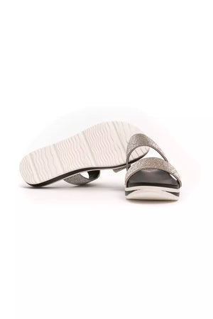Silberne Textil-Sandalen für Damen
