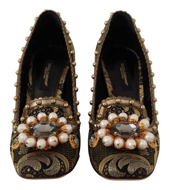 Gold Kristall Quadratische Zehe Brokat Pumps Schuhe