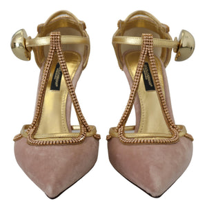 Rosa Kristall T-strap Heels Pumps Schuhe