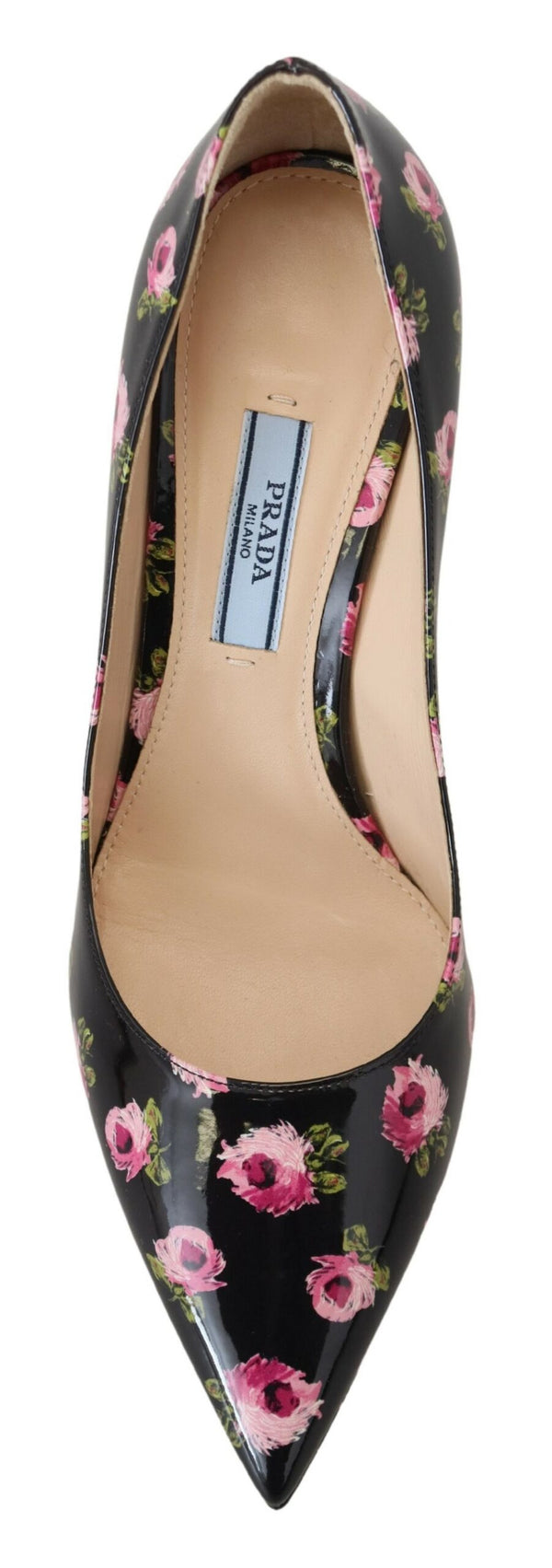 Schwarzes Leder Floral Heels Stilettos Pumps