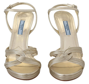Goldene Leder-Sandalen Knöchelriemen-Absätze Stiletto-Sandale