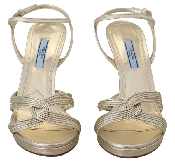 Goldene Leder-Sandalen Knöchelriemen-Absätze Stiletto-Sandale