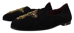 Schwarz Wildleder Gold Kreuz Slip On Loafers Schuhe