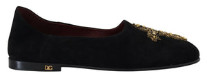 Schwarz Wildleder Gold Kreuz Slip On Loafers Schuhe