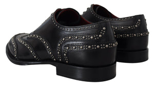 Schwarzes Leder Derby Kleid Nietenschuhe