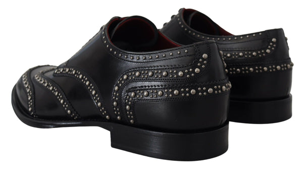 Schwarzes Leder Derby Kleid Nietenschuhe
