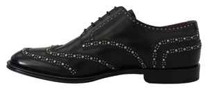 Schwarzes Leder Derby Kleid Nietenschuhe