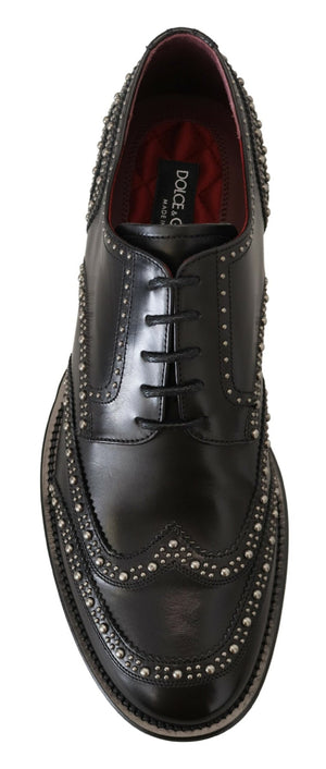 Schwarzes Leder Derby Kleid Nietenschuhe