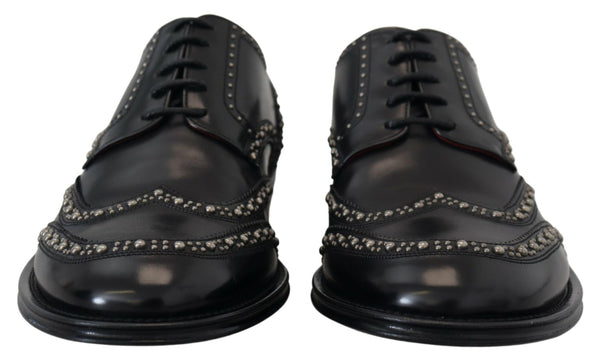 Schwarzes Leder Derby Kleid Nietenschuhe