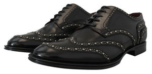 Schwarzes Leder Derby Kleid Nietenschuhe